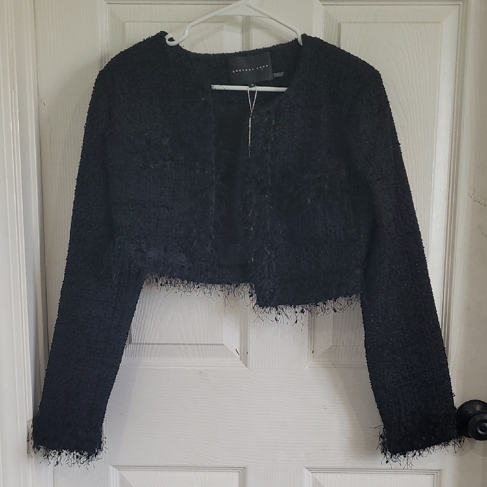 Endless Rose Black Fringe Bouclé Jacket